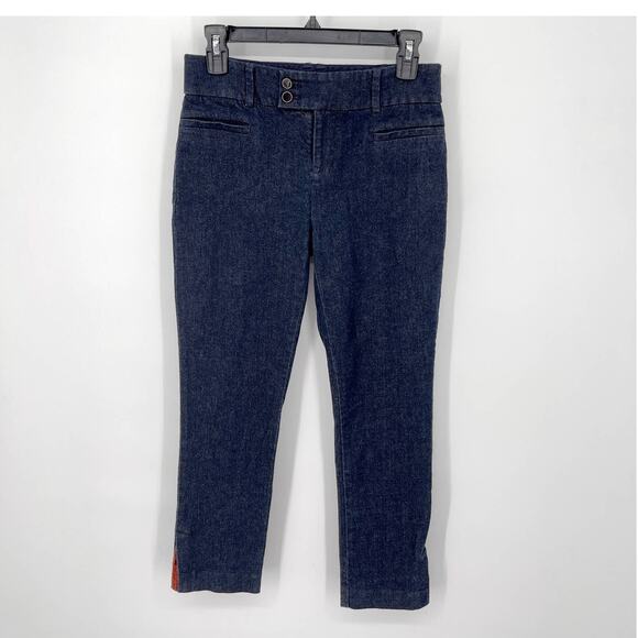 Anthropologie The Essential Slim Jeans Women Sz 2 Dark Wash Split Hem Cropped - Picture 1 of 9